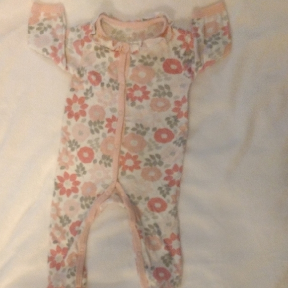 Baby Gear Pink and Green Floral Footies with Ruffled Sleeves​ - Picture 1 of 5